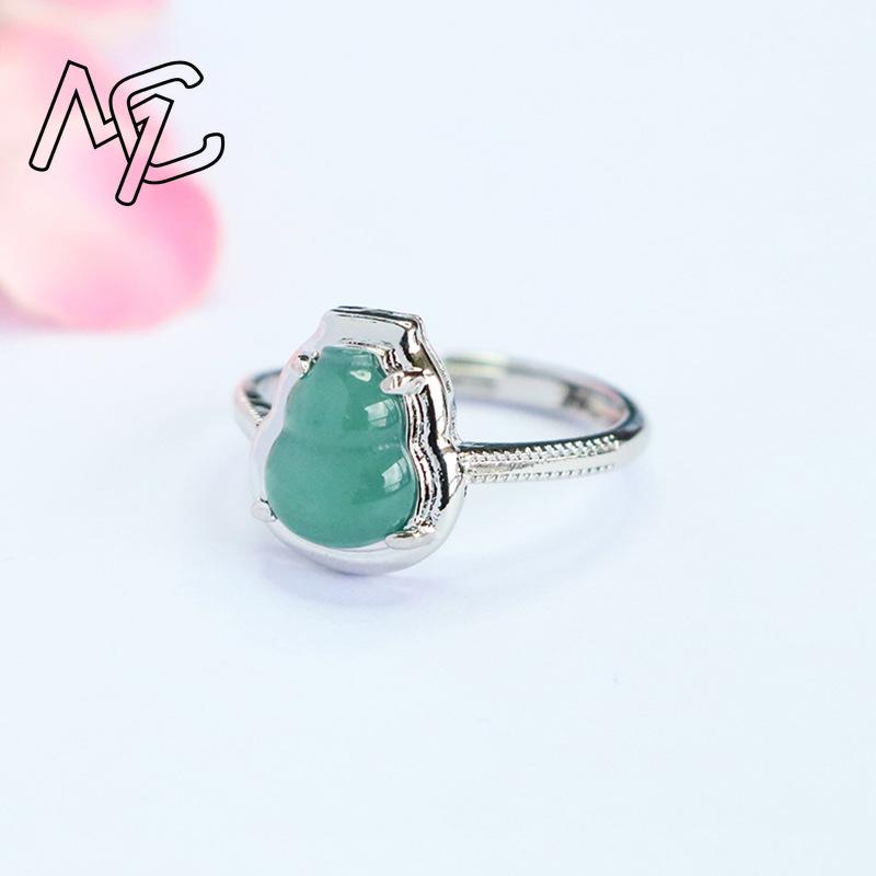 925 Silver Natural Blue Water Jade Gourd Circular Beads Ring Original DIY By Hand Accessories Women Stone Jewelry Gifts Women