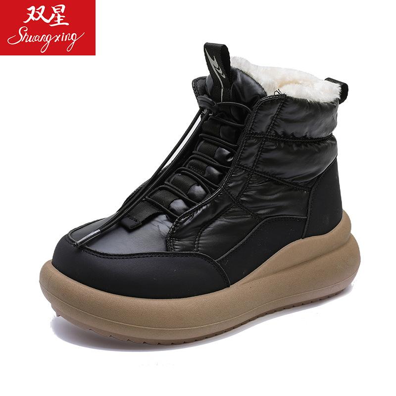 Women's high fashion lightweight soft sole winter warm fur one snow boots padded lining non-slip casual sports Martin cotton boots