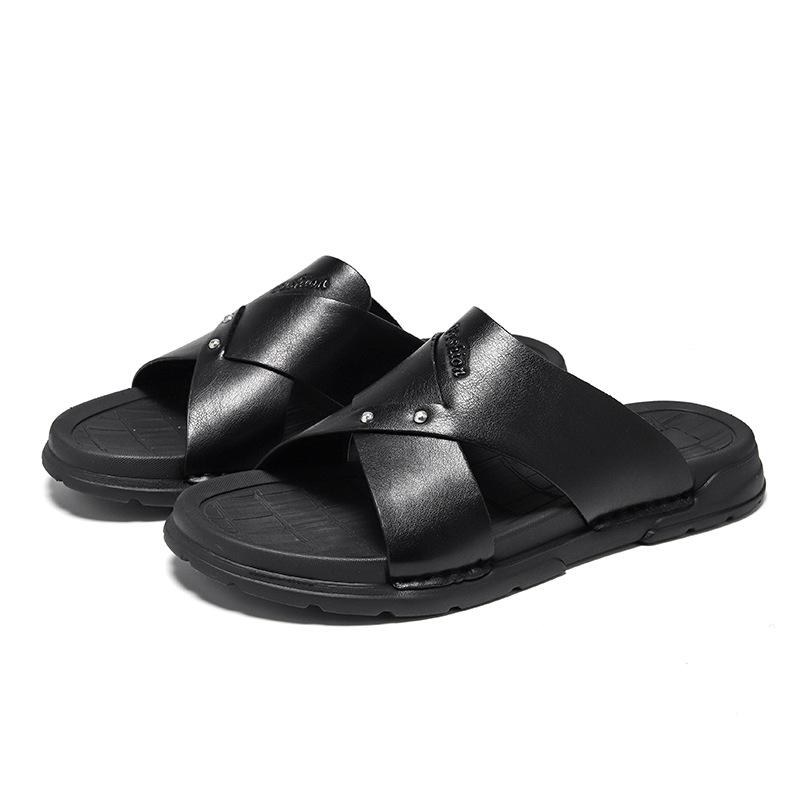 2025 new slippers men's summer wear trend leather sandals non-slip beach slippers 2085-Y