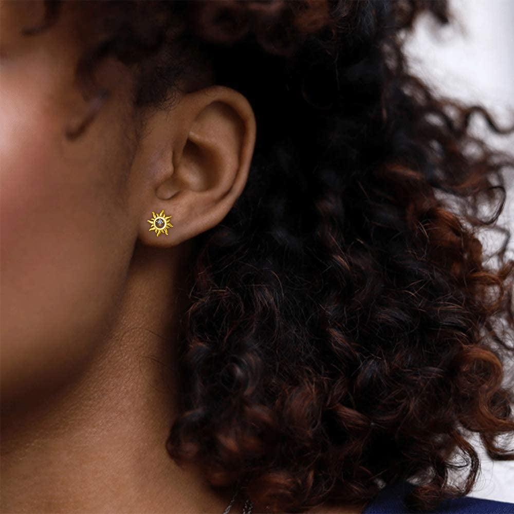925 Sterling Silver Gold Vermeil Sun Stud Earring