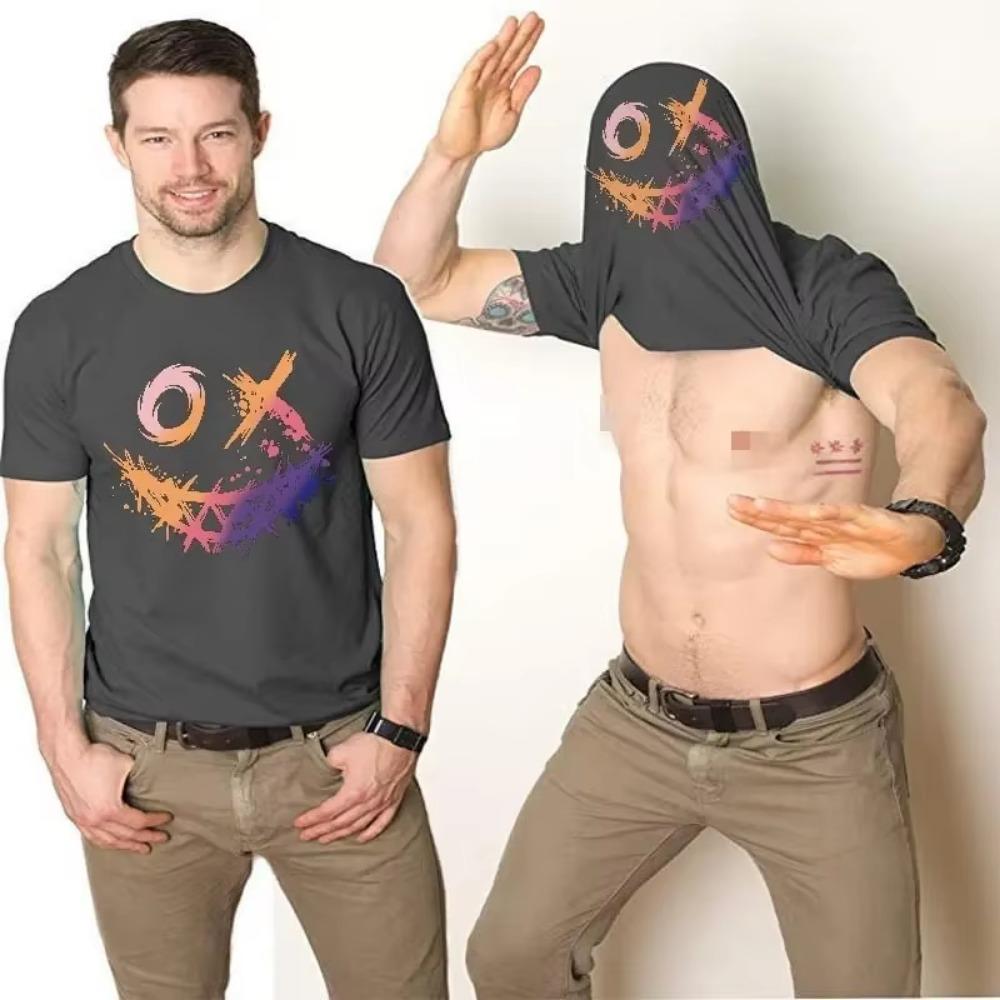 2024 Summer Soft Sweat-Absorbing Trendy Fashion Men's Loose Custom T-shirt with Weird Pattern Print Round Neck Short Sleeves