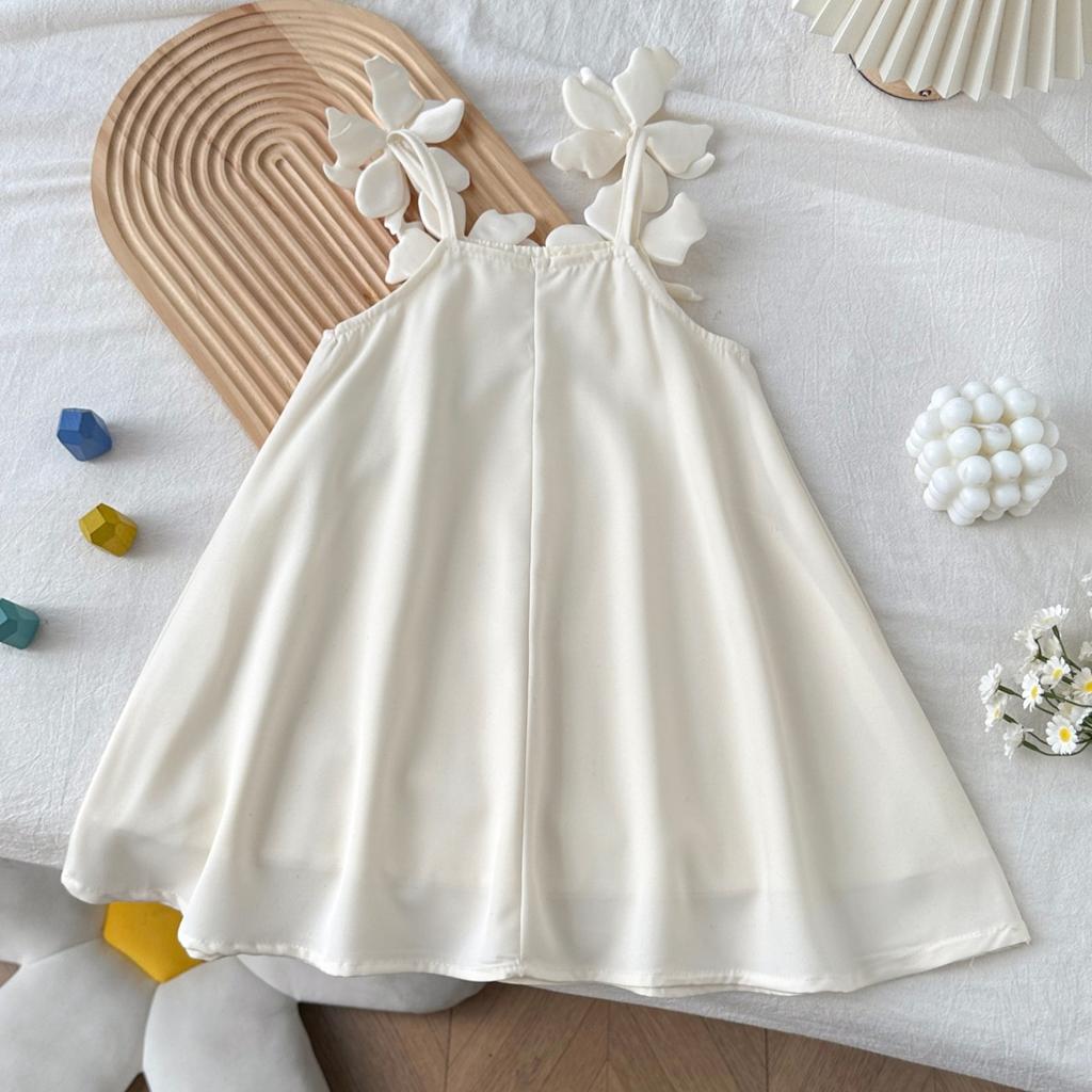 Girls Summer 3D Flower Strap Dress Sweet Loose Princess Fashionable Party Dress