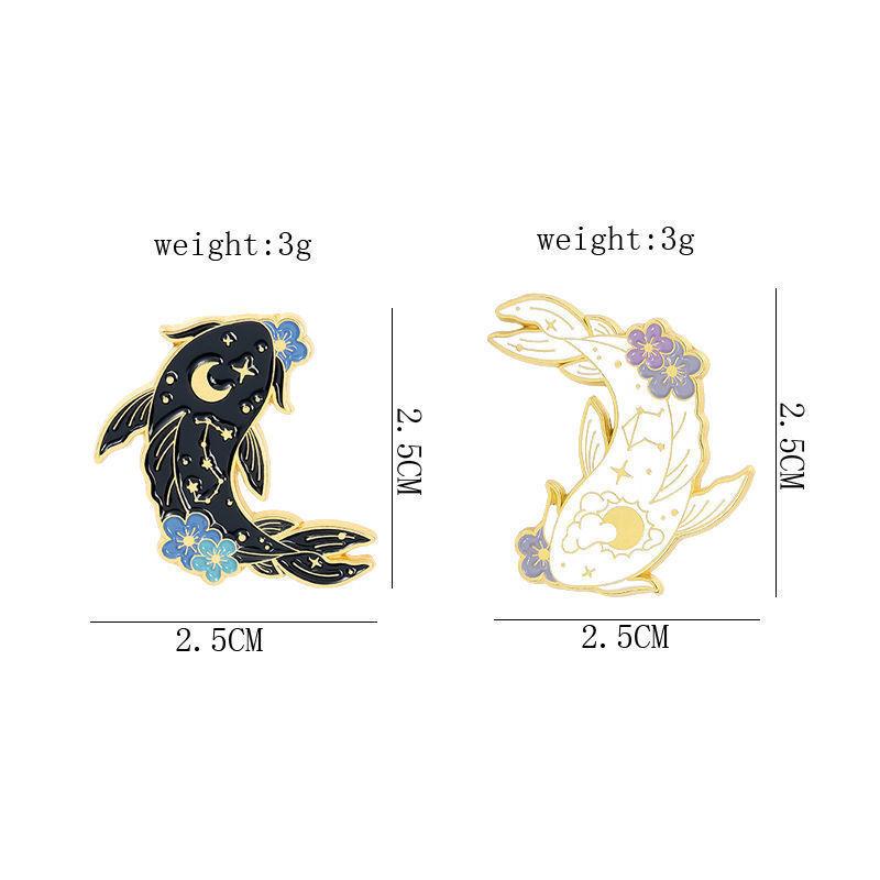 Creative Starry Sun Moon Flower Koi Enamel Black&White Brooch For Women Men Animals Brooch Pins Casual Jewelry Accessories Gift