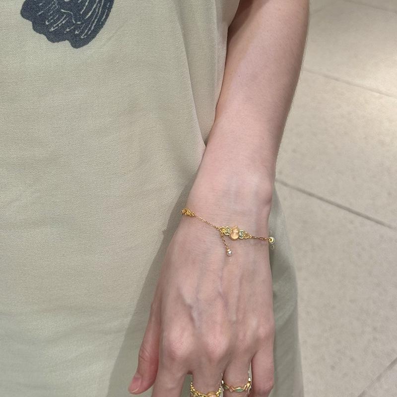 Vintage Wire Drawing Gourd Crystal Bracelets for women Light Luxury Chinese Style Charm bangles Party Wedding Romantic