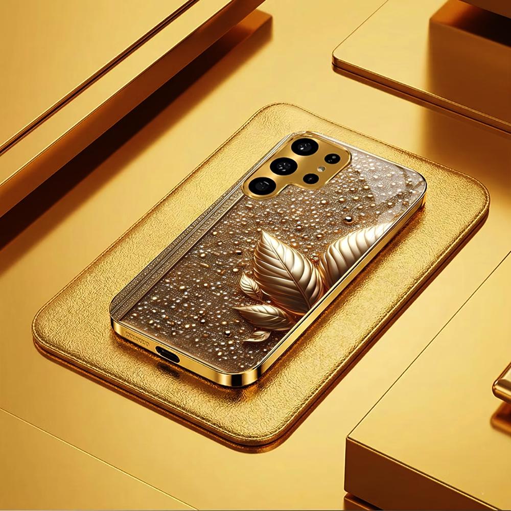 Shimmering golden leaves Hard case Men and women Glass PhoneCase for Samsung Galaxy S26 S25 S24 S23 S22 S21 FE Ultra Plus