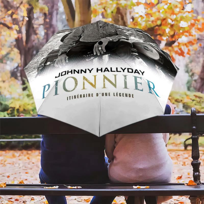 1pc Johnny Hallyday pattern Umbrella Portable Folding Umbrella Iron Frame Hole Bone Structure Outdoor Home Umbrella