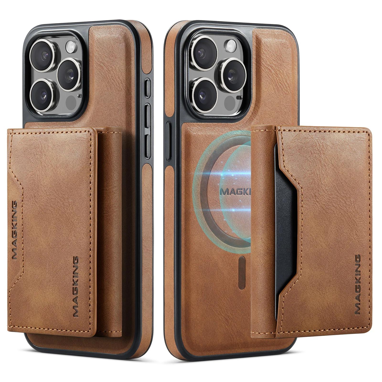 

2 in 1 Detachable Magnetic Cards Solt Wallet Leather Case For iPhone 16 Pro Max 15 Plus 14 13 12 For Magsafe Wireless Charging For iPhone 12 коричневый