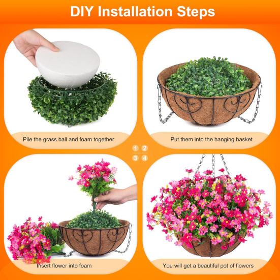 Yousheng Artificial Hanging Flowers Basket UV Resistant Outdoor Fake Hanging Plants Colorful Faux Silk Flowers Eucalyptus In Basket for Porch Patio