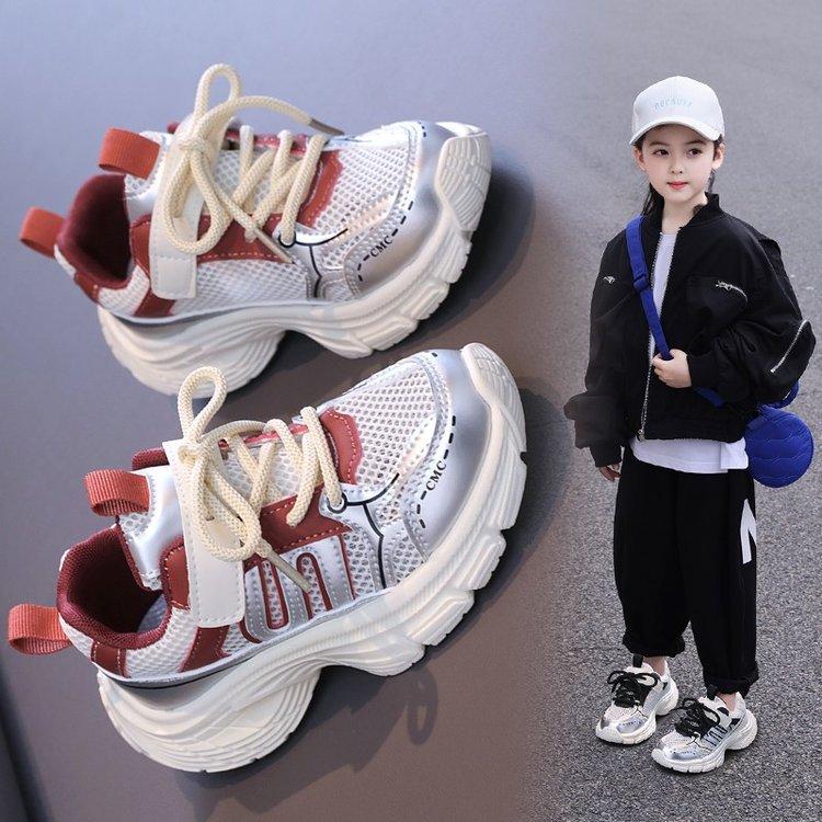 Girls mesh sneakers 2025 spring new children's dad shoes medium and older boys light and comfortable running shoes