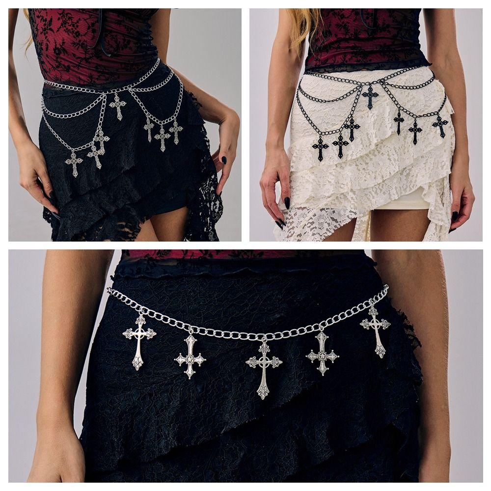 Vintage Hollowing Cross Waist Chain Y2K Multi-layer Body Chain Punk Waist Chain  Street Fashion