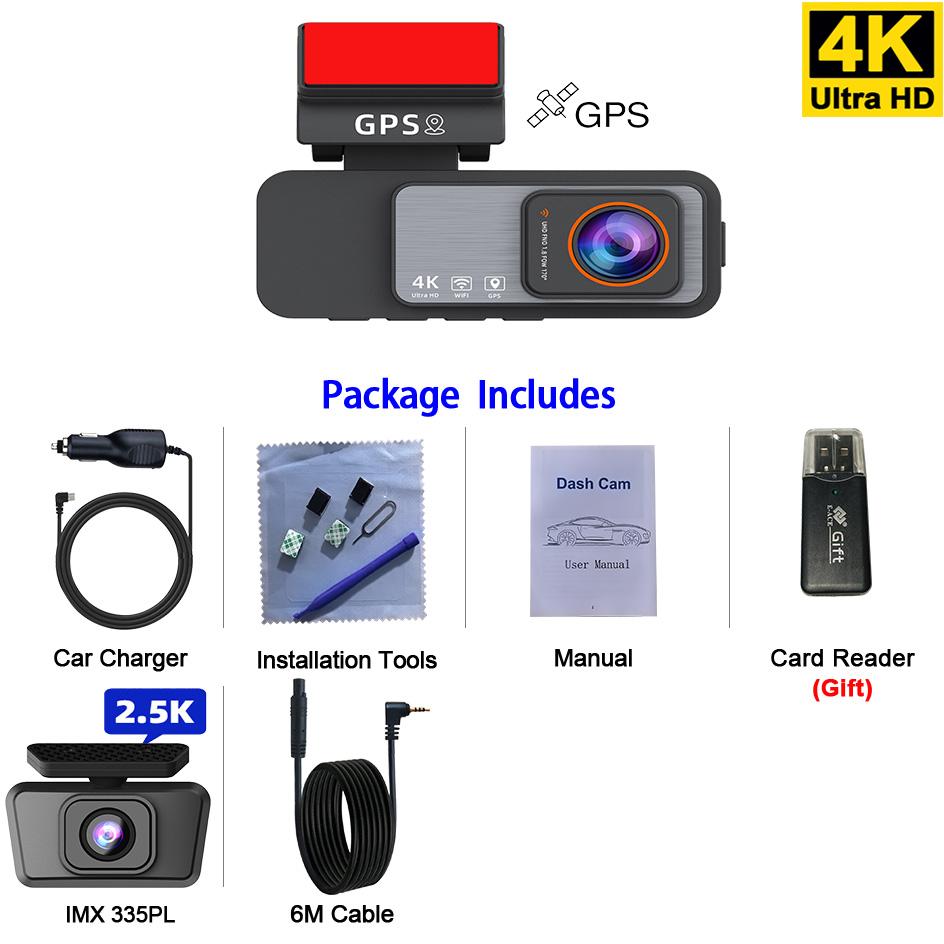 

E-ACE Mini Dashcam 4K Car DVR 3.2 IPS Screen Support GPS Speed Display APP WIFI Control 2.5K Rear View Camera 2025 New With 64GB Card