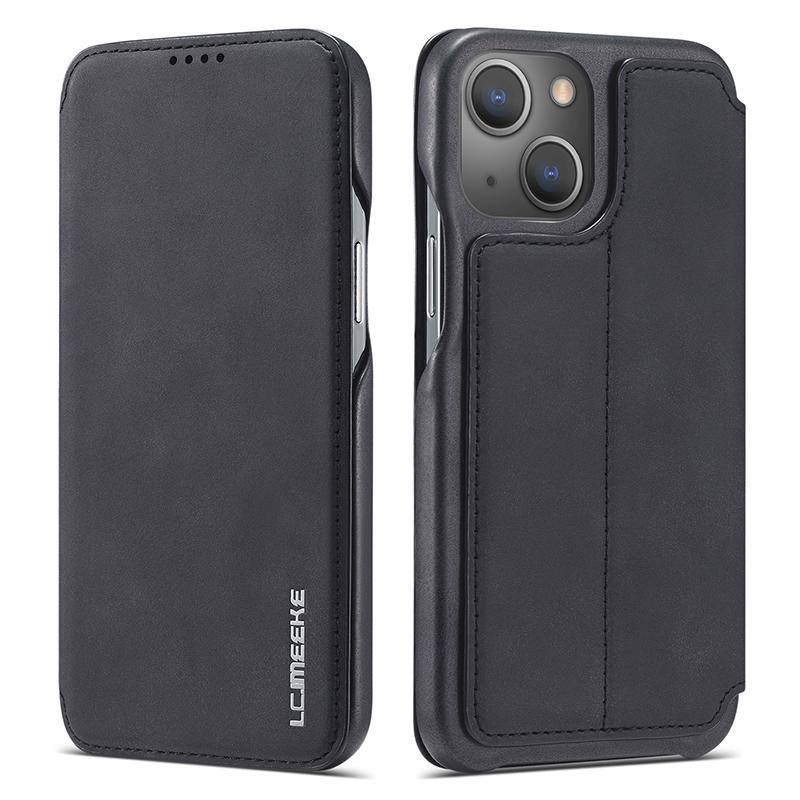 

LC.IMEEKE For iPhone 15 Plus PU Leather Stand Phone Case Single Card Slot Anti-drop Cover Black