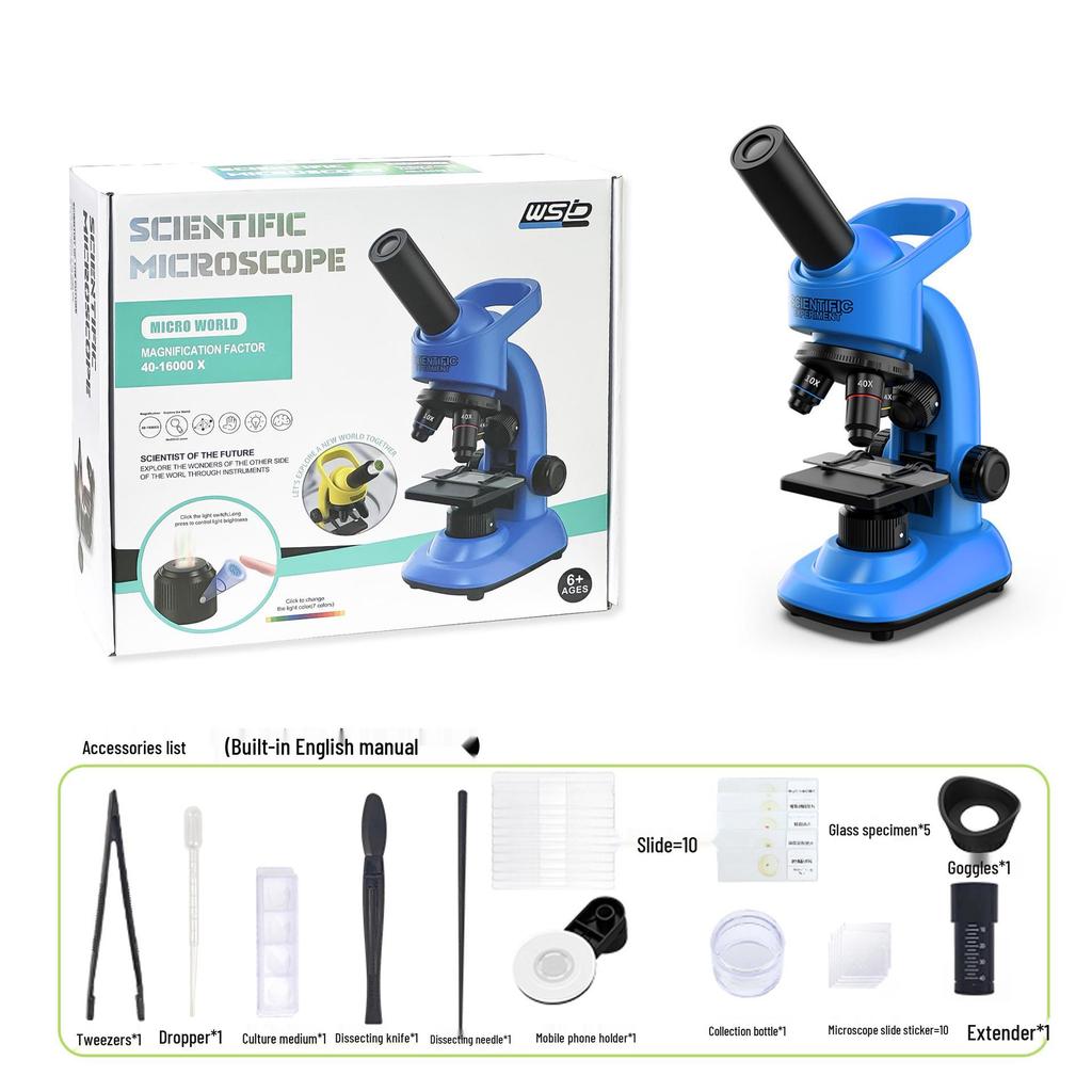 Kit Științific Microscop HD pentru Copii cu Specimene, Mărire 40-16000x, pentru Elevi Primari și Secundari.
