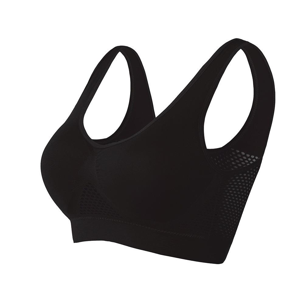

Plus Size Wire-Free Seamless Mesh Sports Bra - Breathable & Thin Style for Yoga XL чёрный