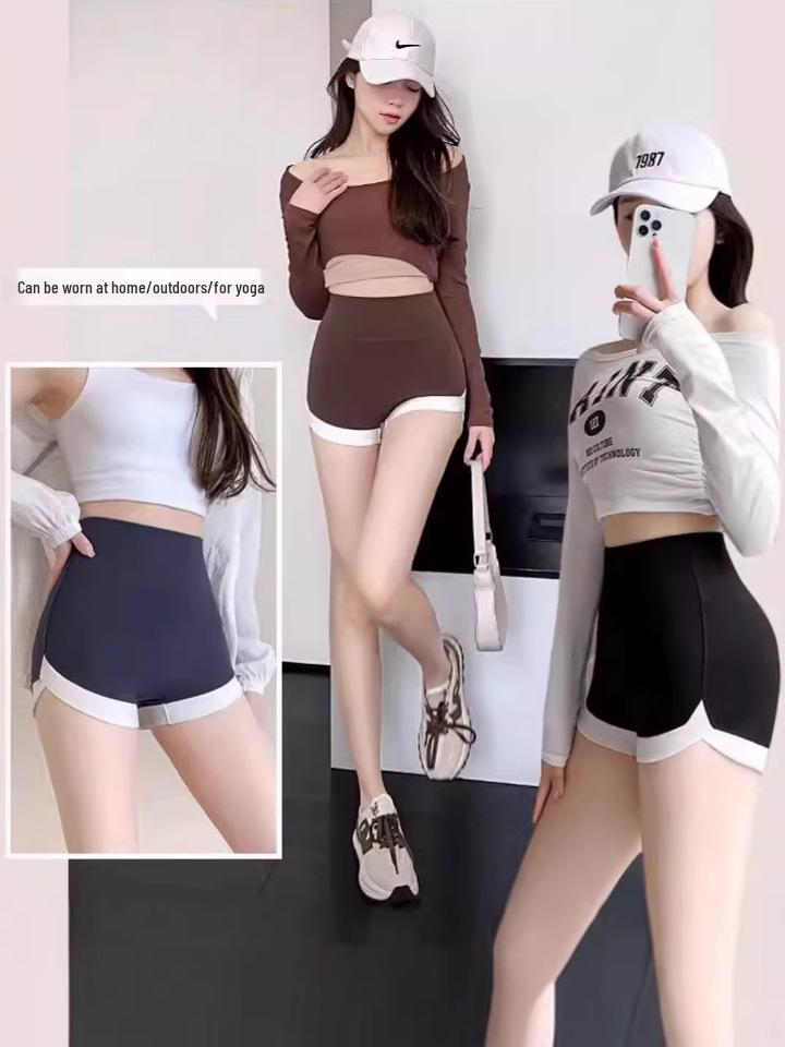 Summer Shark Skin Color Block High-Waist Yoga Pants - Women's Tummy Control Athletic Leggings