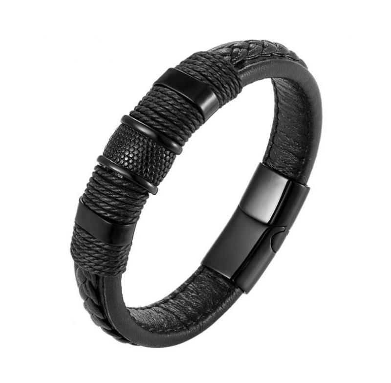 Double Layer Punk Brown Braided Leather Bracelet for Men with Metal Magnetic Clasp Stylish Business Bracelet Jewelry Gift