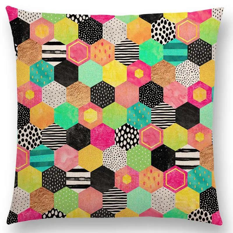 New Abstract Colourful Geometric Pattern Dreamlike Square Round Triangles Sector Diamond Gorgeous Cushion Cover Car Pillow Case