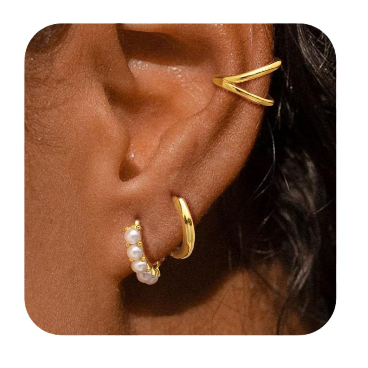 

European and American Fashion Real Gold Plated Brass C-Shaped Earrings - Versatile Women s Jewelry Set