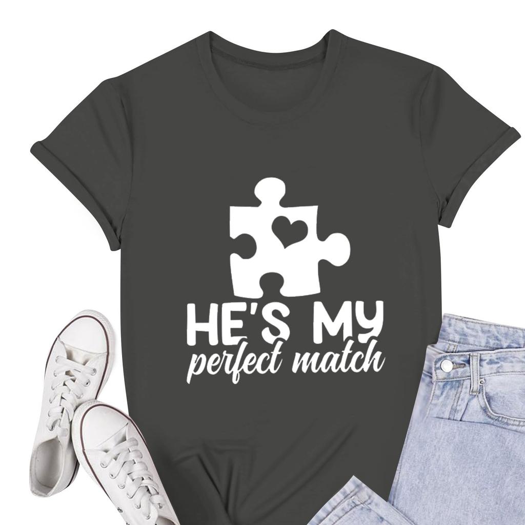 Ladies Casual Round Neck Short Sleeve Pullover Valentine's Day Printed T-Shirt