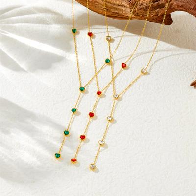 Fashion Minimalist Vintage Faceted Colorful Rhinestone Heart Y-Shaped Choker Chain Necklace for Women Daily Versatile