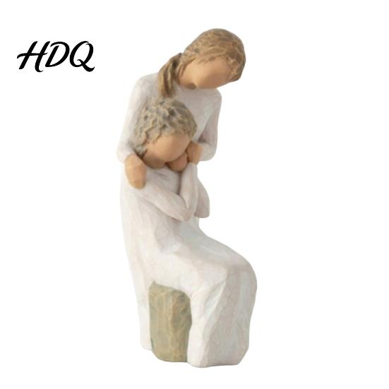 Mother And Child Embrace Ornament Wooden Texture Resin Figurine Hand Carved & Child/Family/Couple/Dog Owner Sentimental Gift for Her Statue,