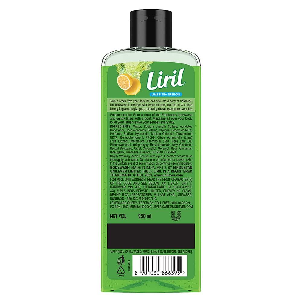 Liril Lemon And Tea Tree Oil Body Wash 250 Ml Paraben Free Extra Foam With Long Lasting Fragrance For Fresh Skin