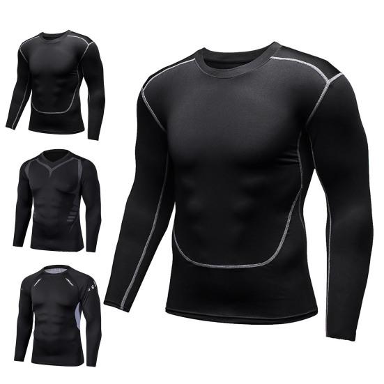 Sports T-shirt Contrast Color Sweat-absorbent Men Stretchy Quick Dry Skinny T-shirt Pullover for Fitness