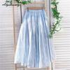 Japanese Mori Girl Summer Women Blue A-Line Skirt High Waist Floral Cotton Elegant Skirts Womens