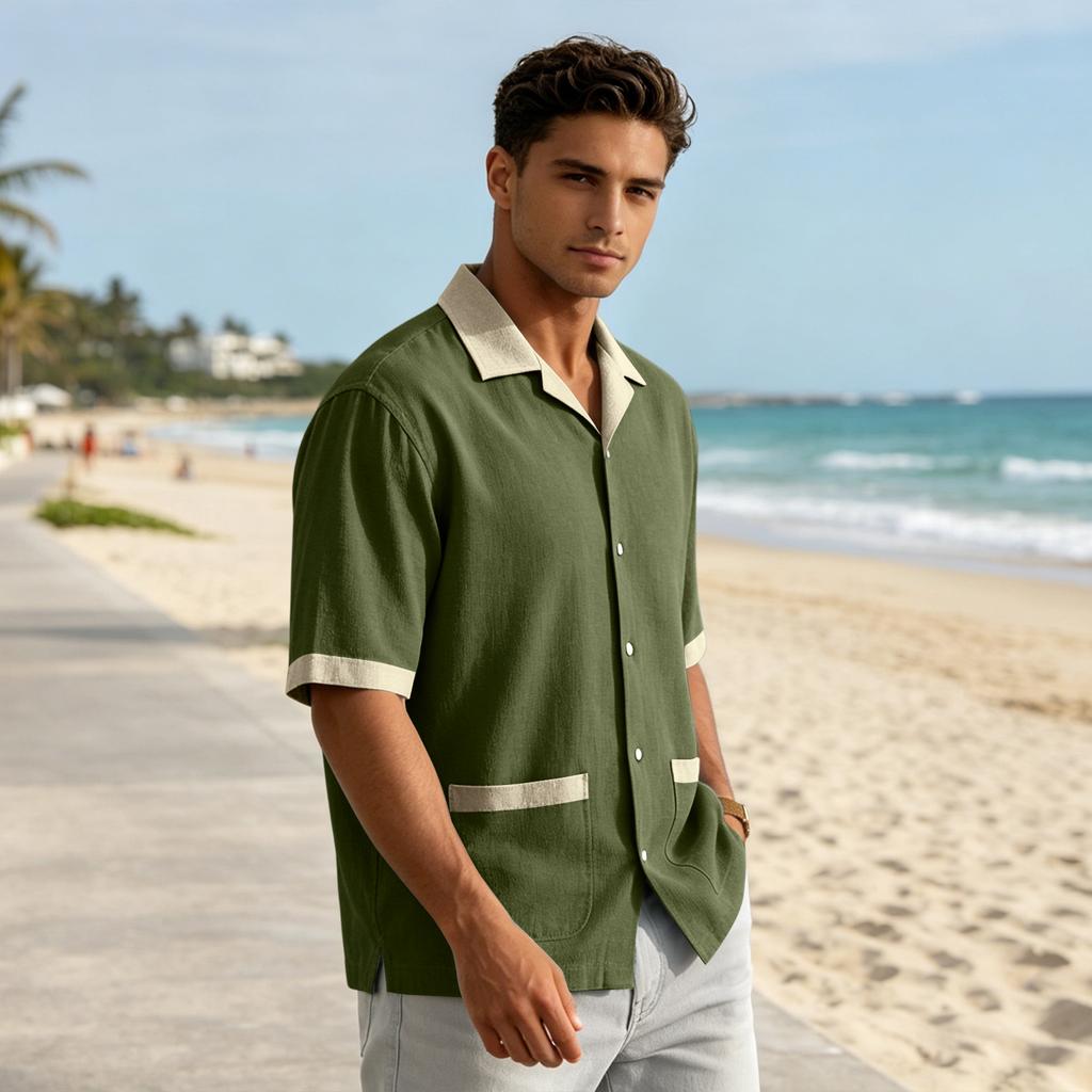 Men's Summer Casual Short-Sleeve Shirt With Collar And Multiple Pockets