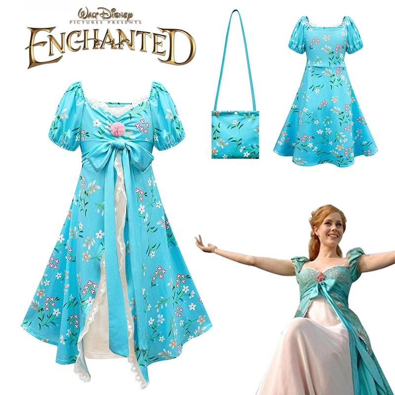 2 Enchanted Kids Giselle Cosplay Costume Dress Bag Outfit Carnival Roleplay Girl