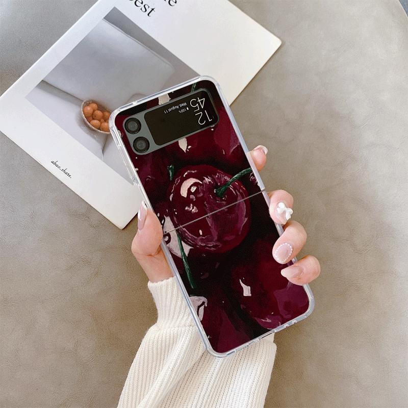 

Creative Stylish Red Cherry Pattern Clear Phone Case for Samsung Galaxy Z Flip 7 Flip 6 5 4 3 5G Folding Cover for Z Flip7 Flip5 Galaxy Z Flip6
