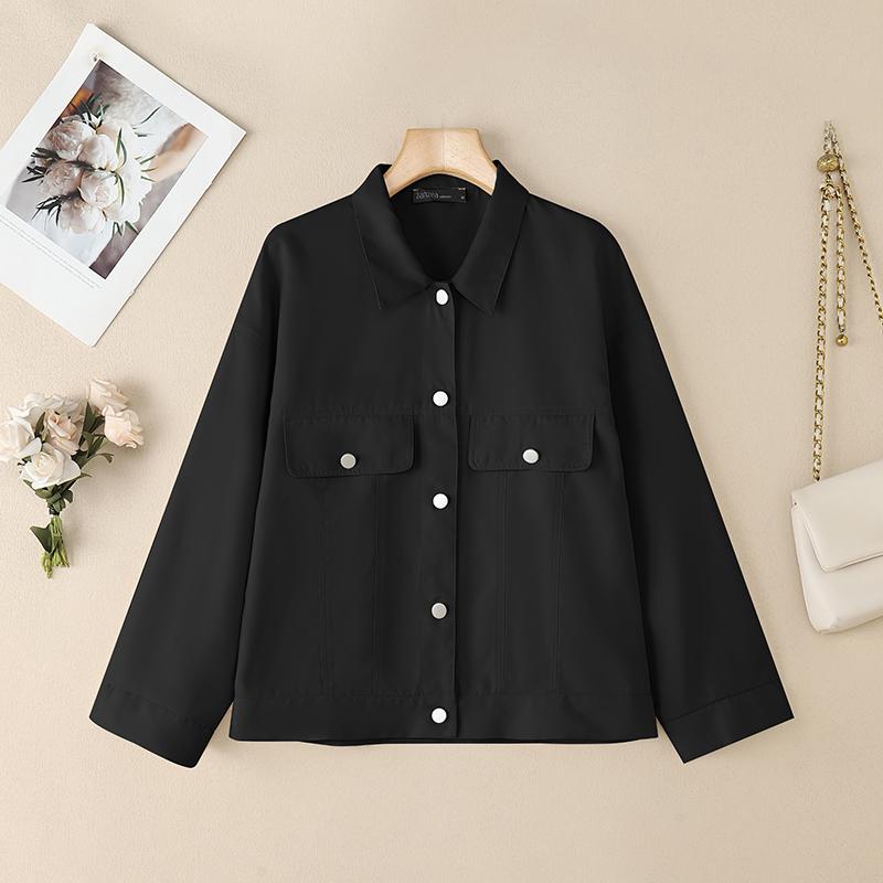 

ZANZEA Женские рубашки с отложным воротником, длинным рукавом, свободного кроя, в повседневном стиле 5XL чёрный