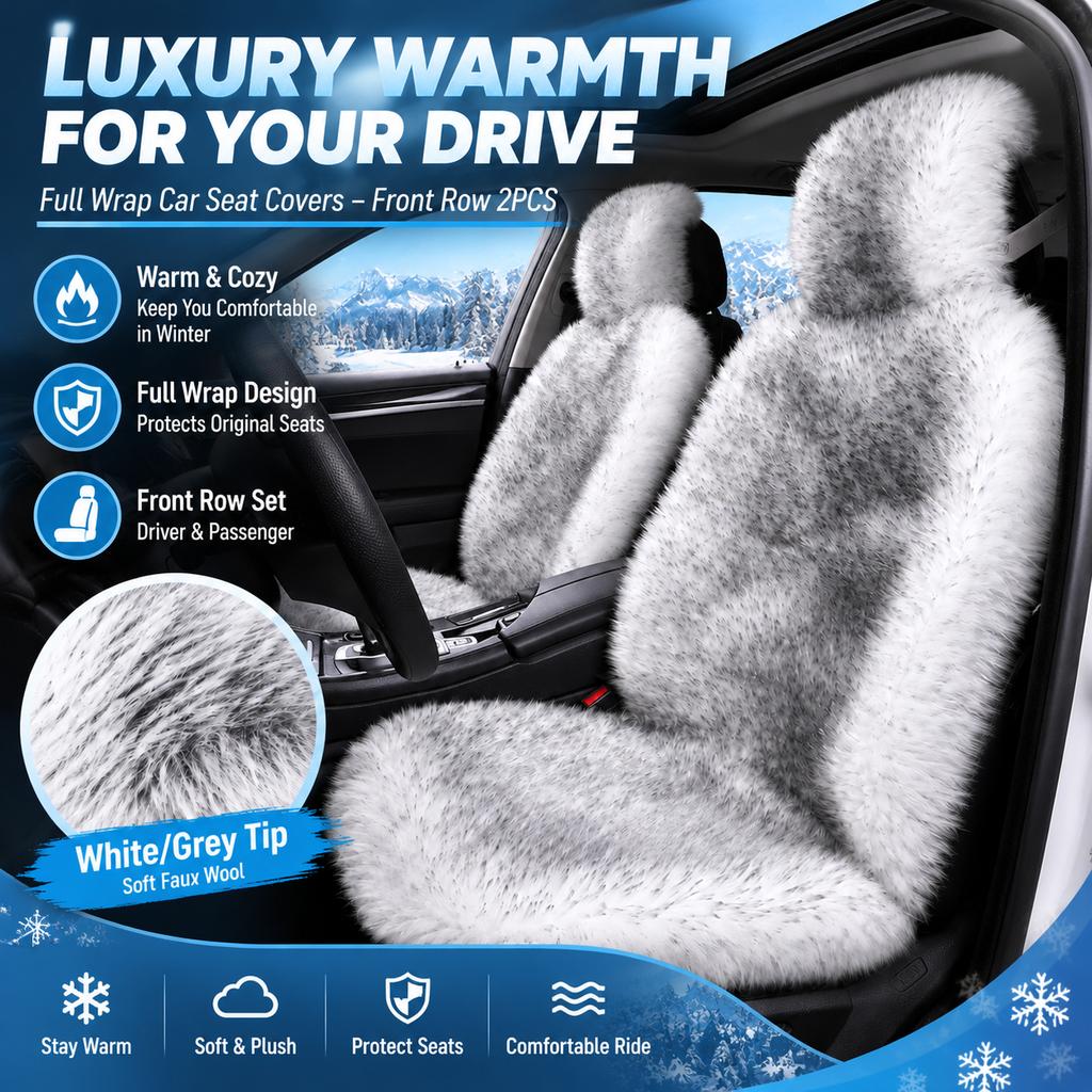 Winter Faux Wool Car Seat Covers Front Row 2pcs