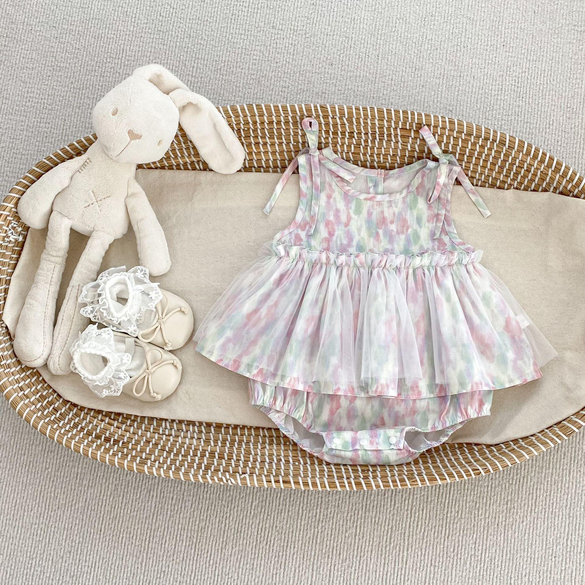 Baby Girl Mesh Romper Sleeveless Bodysuit Summer 100 Days Outfit Cute Crawling Clothes 66 розовый