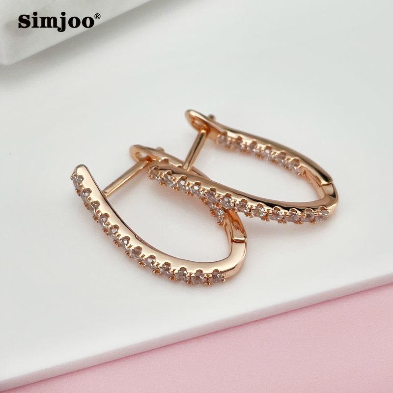 SIMJOO Rose Gold Ladies Earrings Cool Wind Fashion Irregular Zircon Earrings