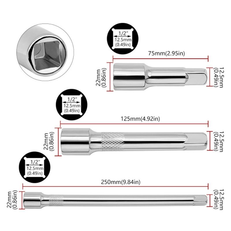 1/2Inch Drives Socket Extension Powerful Force for Compact Area for DIY Enthusiasts Effortless Screw and Nut Fastening