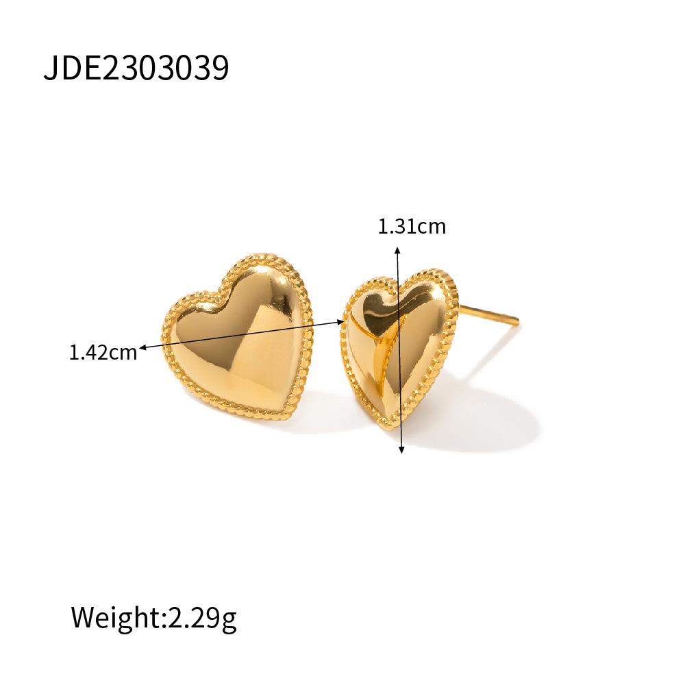 18K Gold-Plated Stainless Steel Heart Stud Earrings - Trendy European and American Design