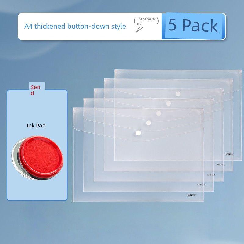 

File Bag Large Capacity Plastic Folder Test Paper Storage Bag For Home Certificate Paper Induction Organizing Bag Thickened Diagonal Stripe Folder [Two-Piece Set] Button Bag + Ink Pad