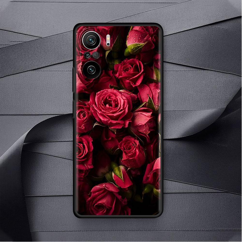 Pouzdro pro Xiaomi Redmi Note 11 9S 10 9 8 7 9A 9C 9i K40 8T 10C 9T K50 silikonové pouzdro jasně červené květy růže