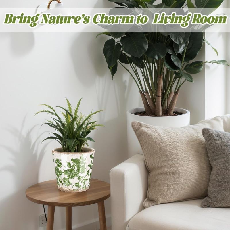 Retros Ceramic Planter Featuring Drainage Holes For Healthy Plant Growth Elegant For Home Office Indoor Outdoor Use