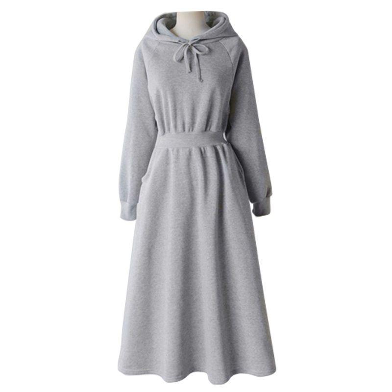 Autumn & Winter Plus Velvet Hoodie Dress: Ankle-Length, Waist-Cinched, Plus Size, Slimming Fit for Super Fairy Students