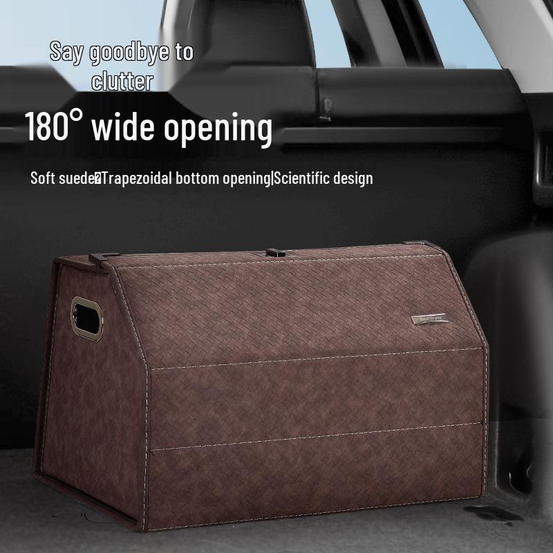 Großer Kofferraum-Organizer für das Auto, Leder mit Schafsfellmuster, Aufklappbares faltbares Design.