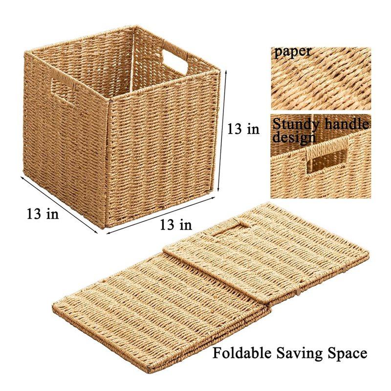 A34R Rope Storage Baskets Foldable Hand Woven Storage Cubes Bins With Handles For RV Bedroom 13" Foldable Storage Baskets