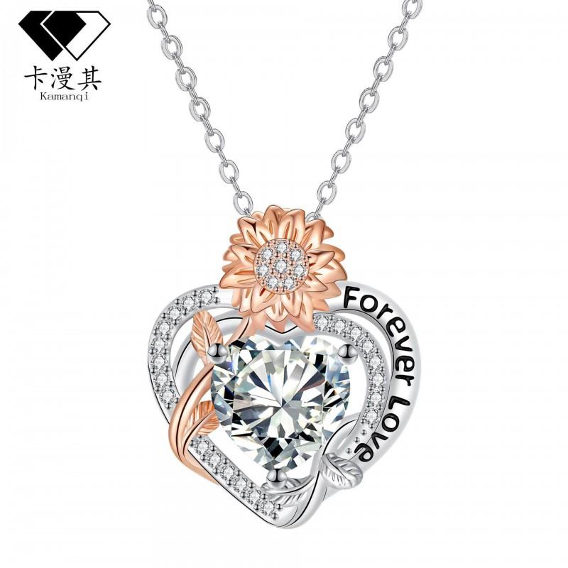 Rose Gold Sunflower Pendant Necklace Women Copper Cross Chain Choker Style Delicate Jewelry Rose Gold