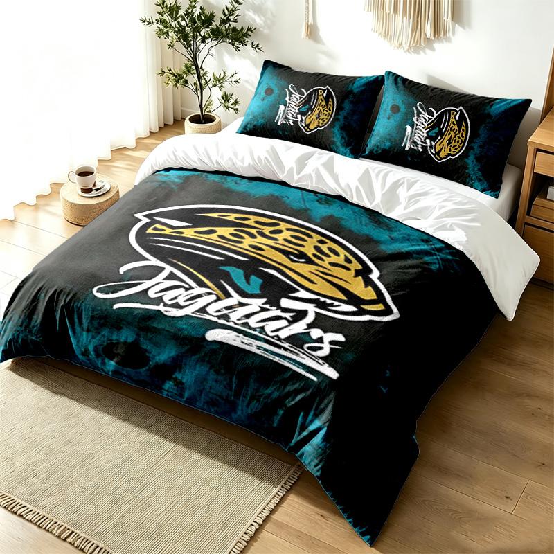 Jacksonville Jaguars 3pc Duvet Cover Set Simple Modern Bedding Set Wrinkle Resistant Soft Fabric All Season Use a perfect gift