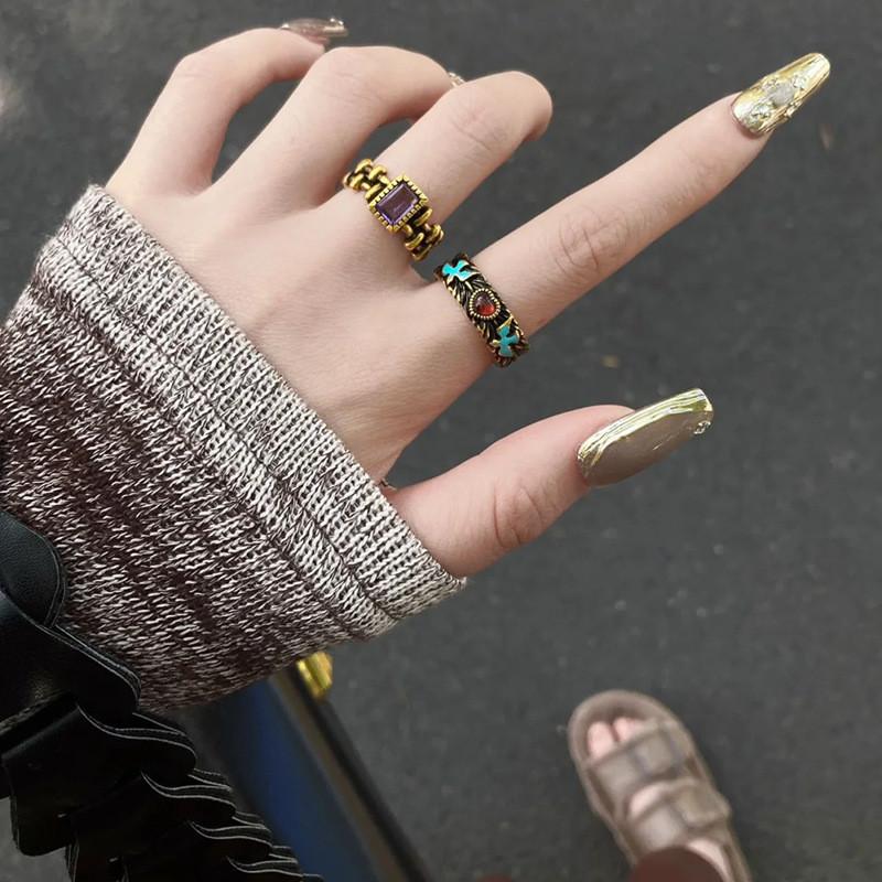 Unique Atlantis Inspired Geometric Copper Ring With Colorful Zircon Stones For Adjustable Wear