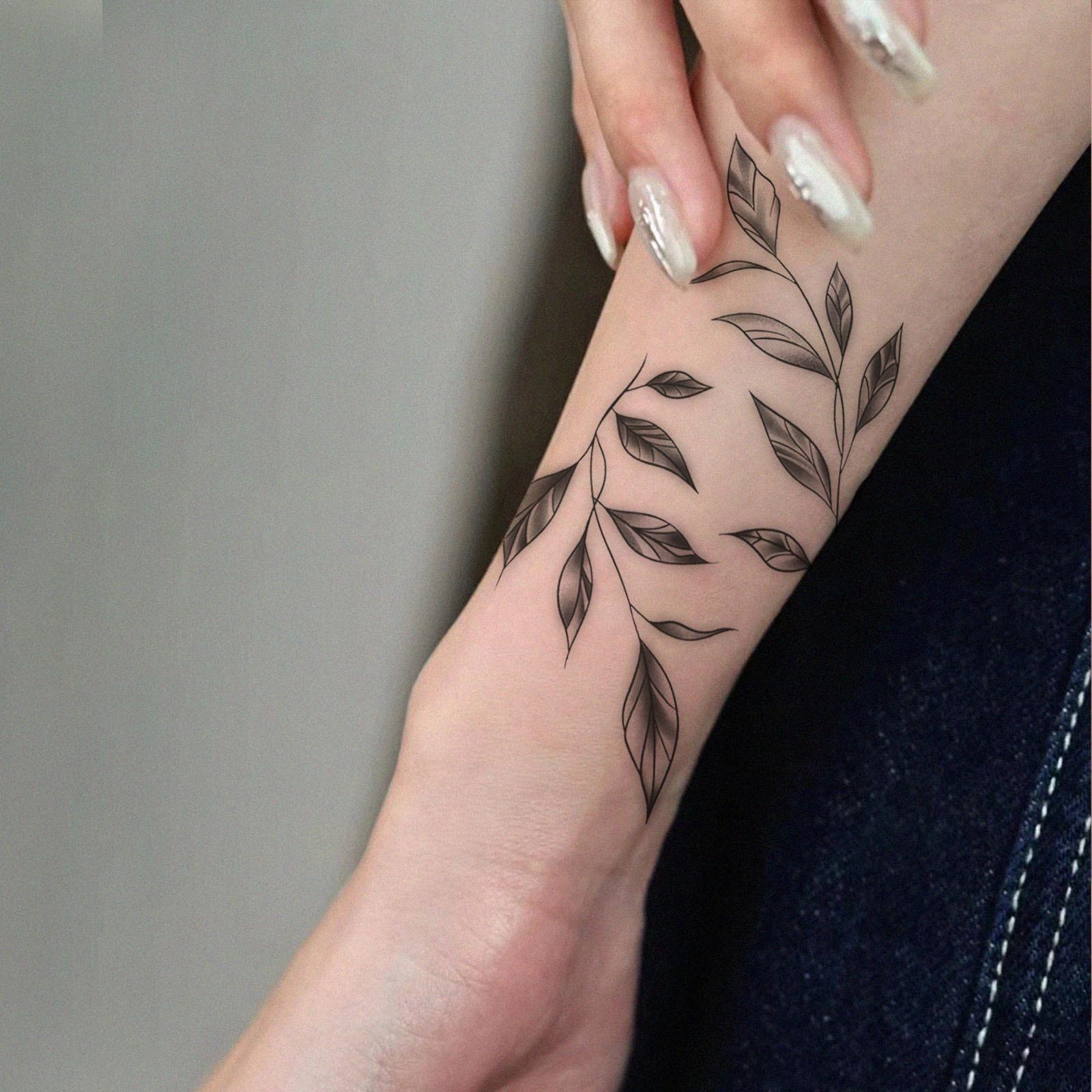 Glow Makeup Unisex Minimalist Line Leaf Tattoo Sticker Gradient Shadow Long-Lasting Waterproof Niche High-End Pattern