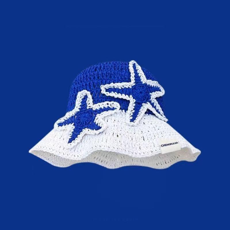 Breathable Bucket Hat for Women Fisherman Hat with Contrast Color Elegant Straw Hat Lady Foldable Floppy Hat for Travel