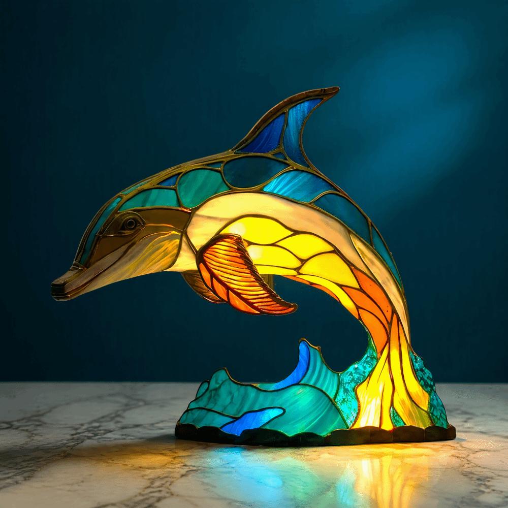 7.09x3.94in Dolphin Night Light USB Plug Powered Resin Nightlight Dolphin Table Lamp Desktop Decor