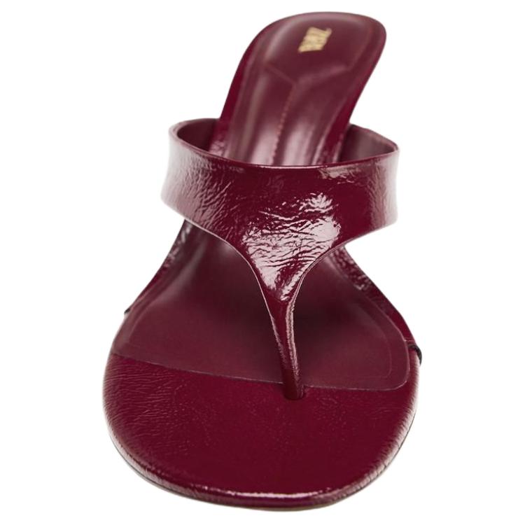 Zara Fashion Lightweight Fragmented Texture High Heel Flip Flops Women Footwear Crimson 12323510022